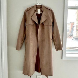 H&M Faux Suede Trench Coat, Blush Pink